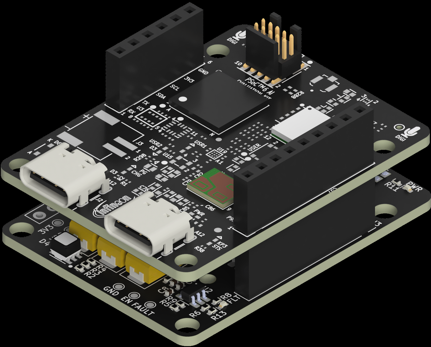 LMT extension board mounted on Infineon PSoC 6 AI Kit