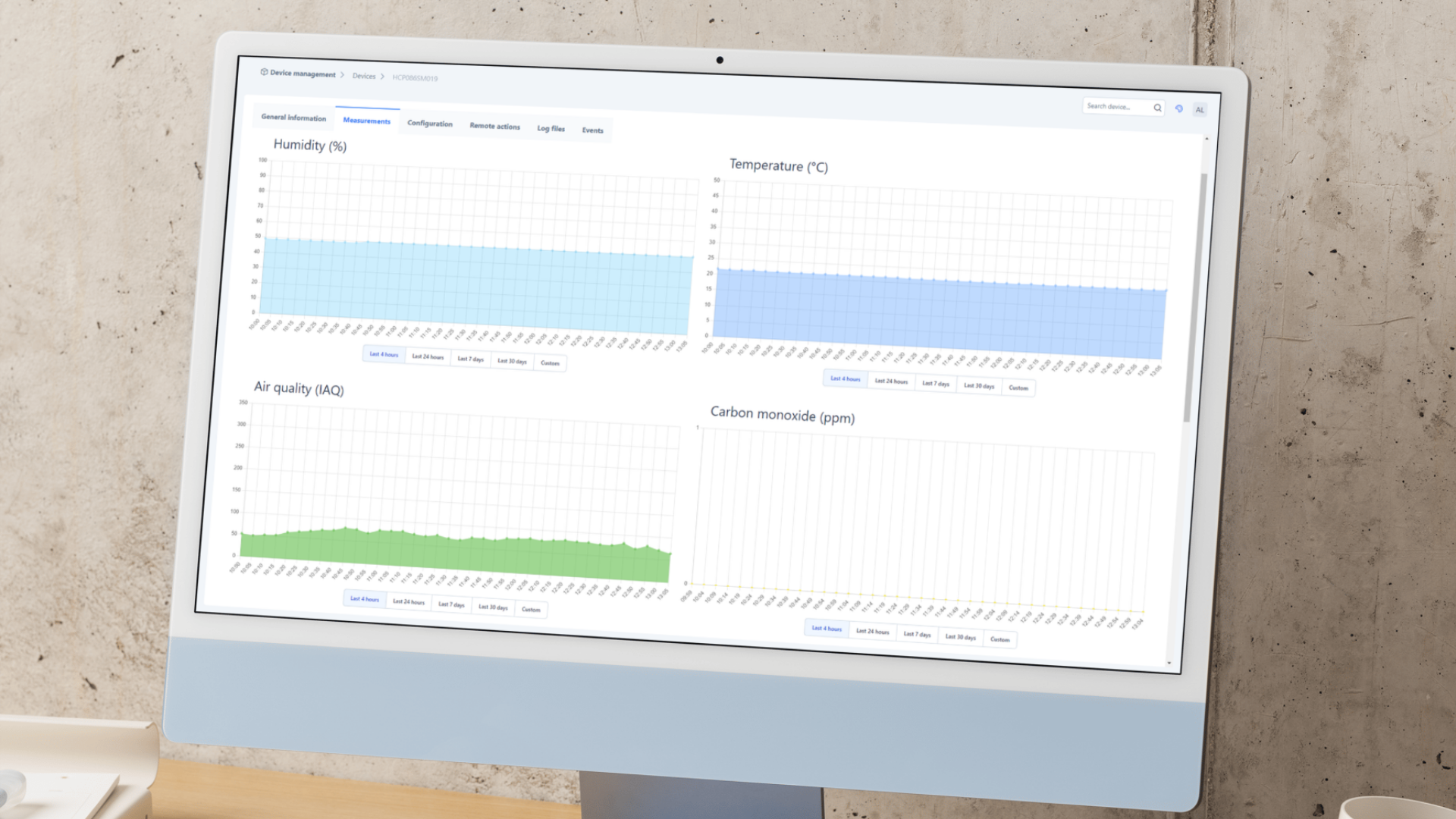 Computer screen displaying an IoT connectivity platform used to monitor device performance during pilot testing.