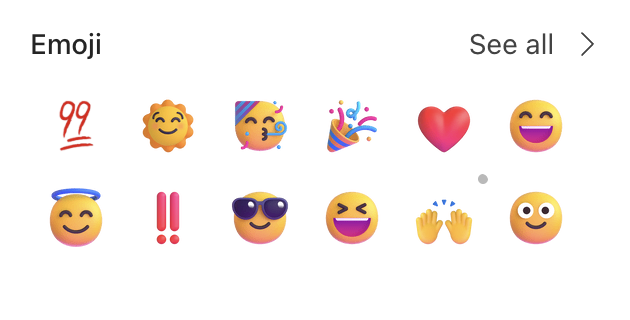An emoji picker menu displaying a selection of 3D emojis
